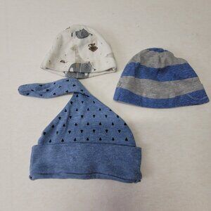Lot Of 3 Infant Baby Boy Beanies Hats Caps Sizes Newborn, one size, 3-5 M